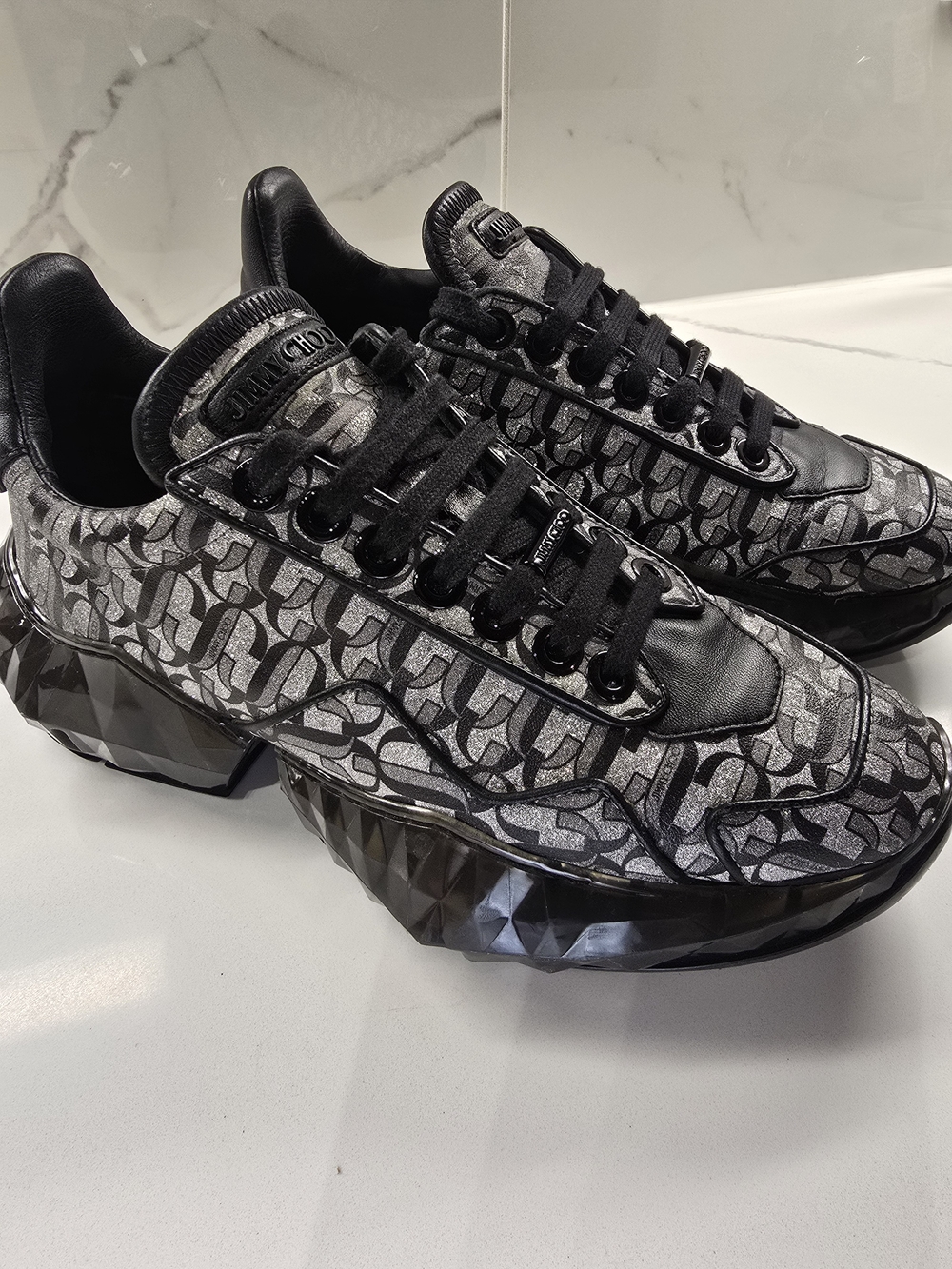 Jimmy Choo Diamond Glitter Logo-Print Sneakers